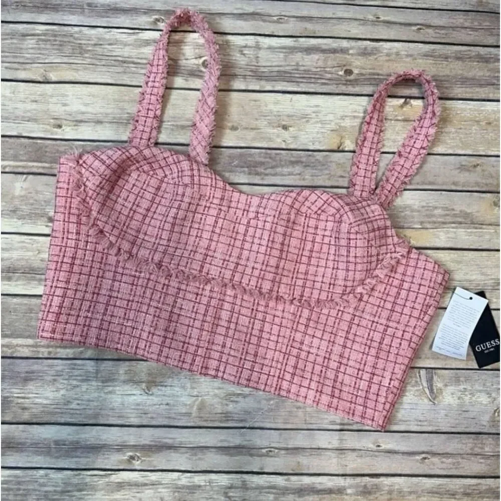 NWT Guess Tweed Cropped Bustier Top: Blush Pink XL Sexy Feminine Flirty Crop Top - Picture 4 of 6